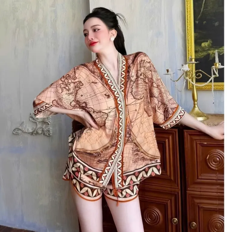 Ảnh Bộ ngủ nữ pijama mặc nhà set bộ đồ ngủ pyjama Hisexy Lụa Latin Form cánh dơi cổ chữ Y P18 2