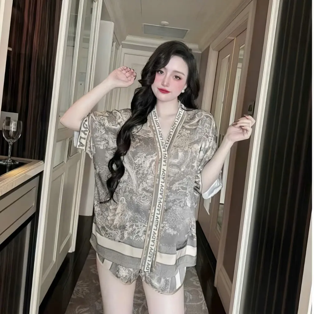Ảnh Bộ ngủ nữ pijama mặc nhà set bộ đồ ngủ pyjama Hisexy Lụa Latin Form cánh dơi cổ chữ Y P18 3