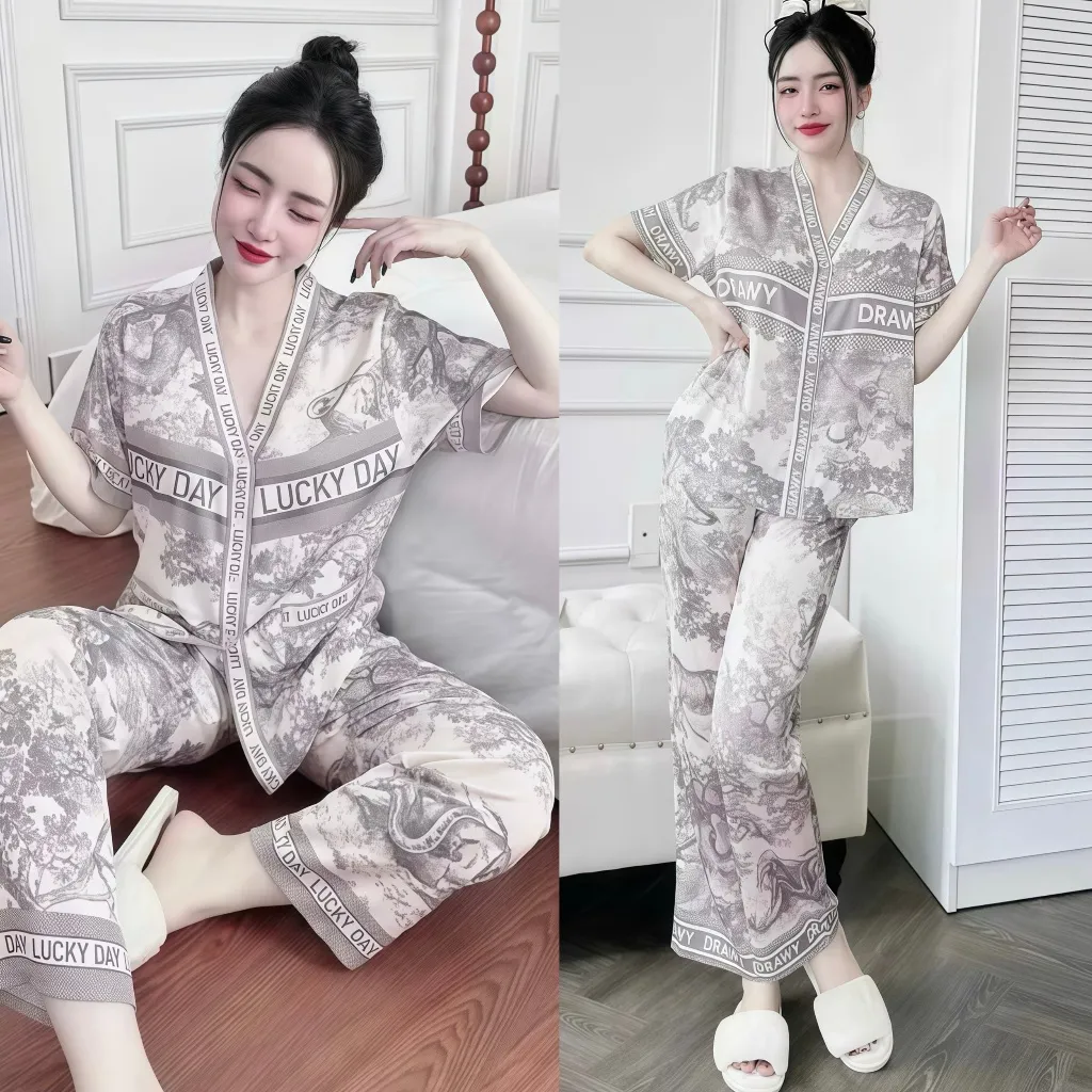 Ảnh Bộ Ngủ Pijama Cộc Tay Quần dài Hisexy Set Ngủ Pijama Lụa Latin Cao Cấp mềm mịn P17 2