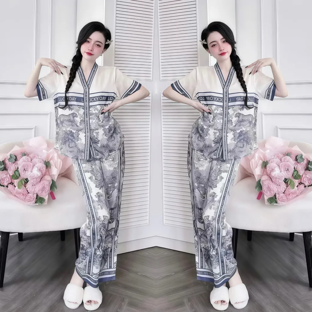 Ảnh Bộ Ngủ Pijama Cộc Tay Quần dài Hisexy Set Ngủ Pijama Lụa Latin Cao Cấp mềm mịn P17 3