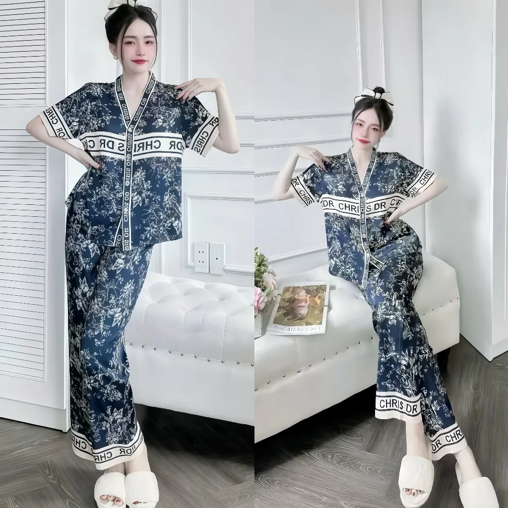 Ảnh Bộ Ngủ Pijama Cộc Tay Quần dài Hisexy Set Ngủ Pijama Lụa Latin Cao Cấp mềm mịn P17 4
