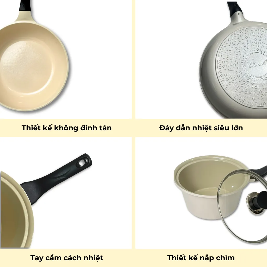 Ảnh Bộ Nồi Chảo Cao Cấp Đáy Từ Ecoramic (Bộ 3 - 4 - 5) 4