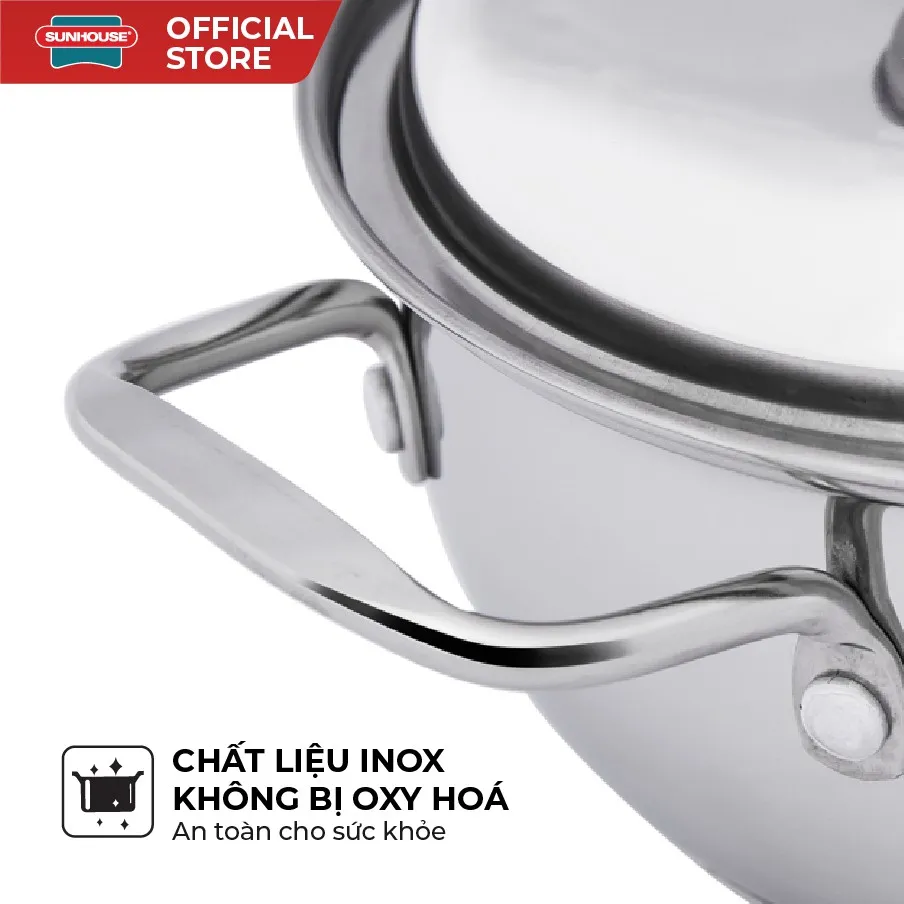 Ảnh Bộ nồi Inox 3 đáy Sunhouse SH335 size 16cm-20cm-24cm - Đáy từ dùng mọi loại bếp - 3 lớp đáy - Hàng chính hãng 3