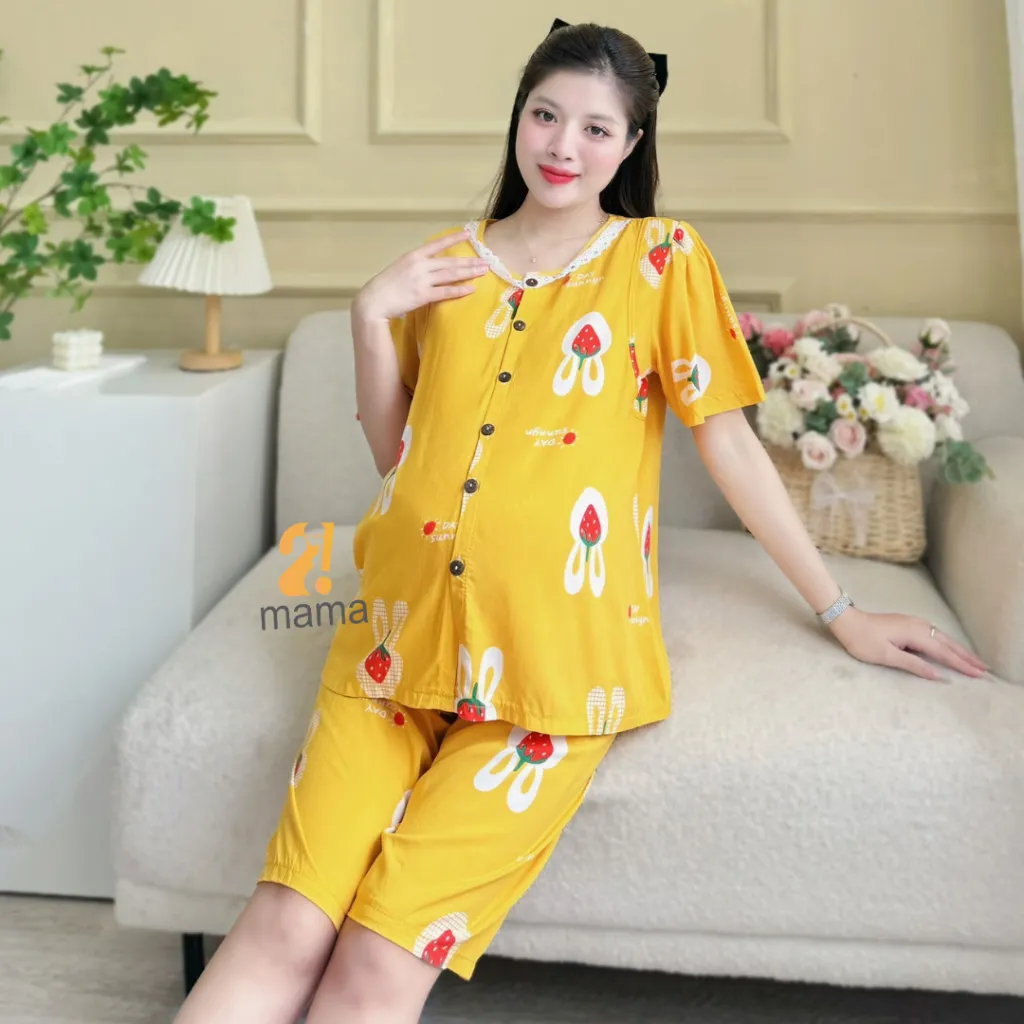 Ảnh Bộ đồ bầu 2mama mặc nhà cả bầu và sau sinh vải lanh tôn thái cực mát, dễ thương 1