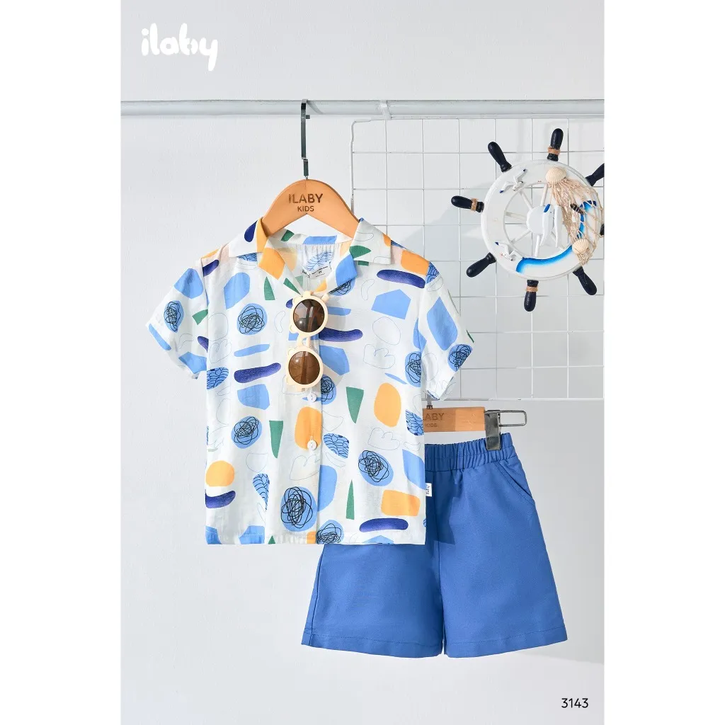 Ảnh Bộ đồ bé trai ILABY sơ mi tay ngắn họa tiết kèm quần short cotton mềm mát thoáng khí dễ thương mùa hè [3143] 2