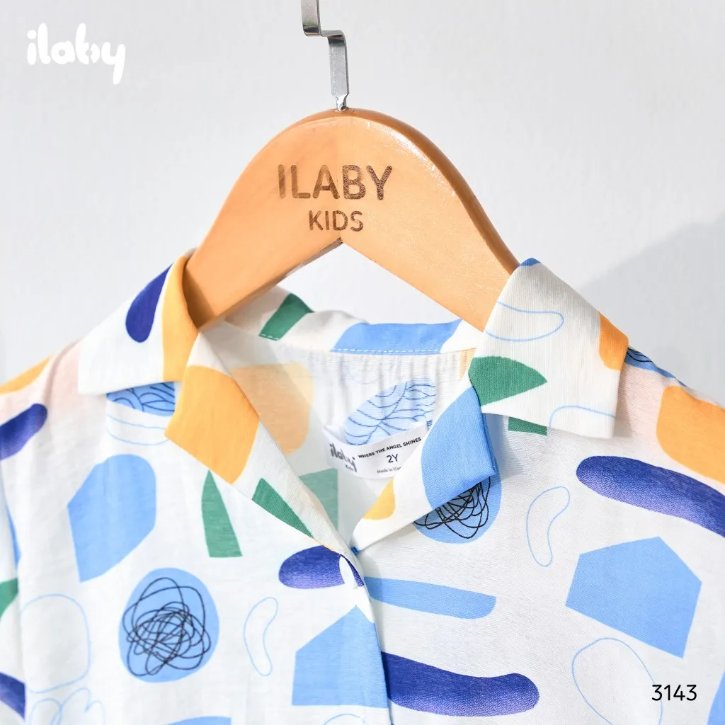 Ảnh Bộ đồ bé trai ILABY sơ mi tay ngắn họa tiết kèm quần short cotton mềm mát thoáng khí dễ thương mùa hè [3143] 4