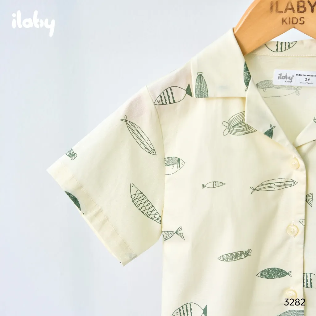 Ảnh Bộ đồ bé traiILABY  sơ mi ngắn tay họa tiết cá chất liệu cotton thoáng mát kèm quần short túi hộp [3282] 3