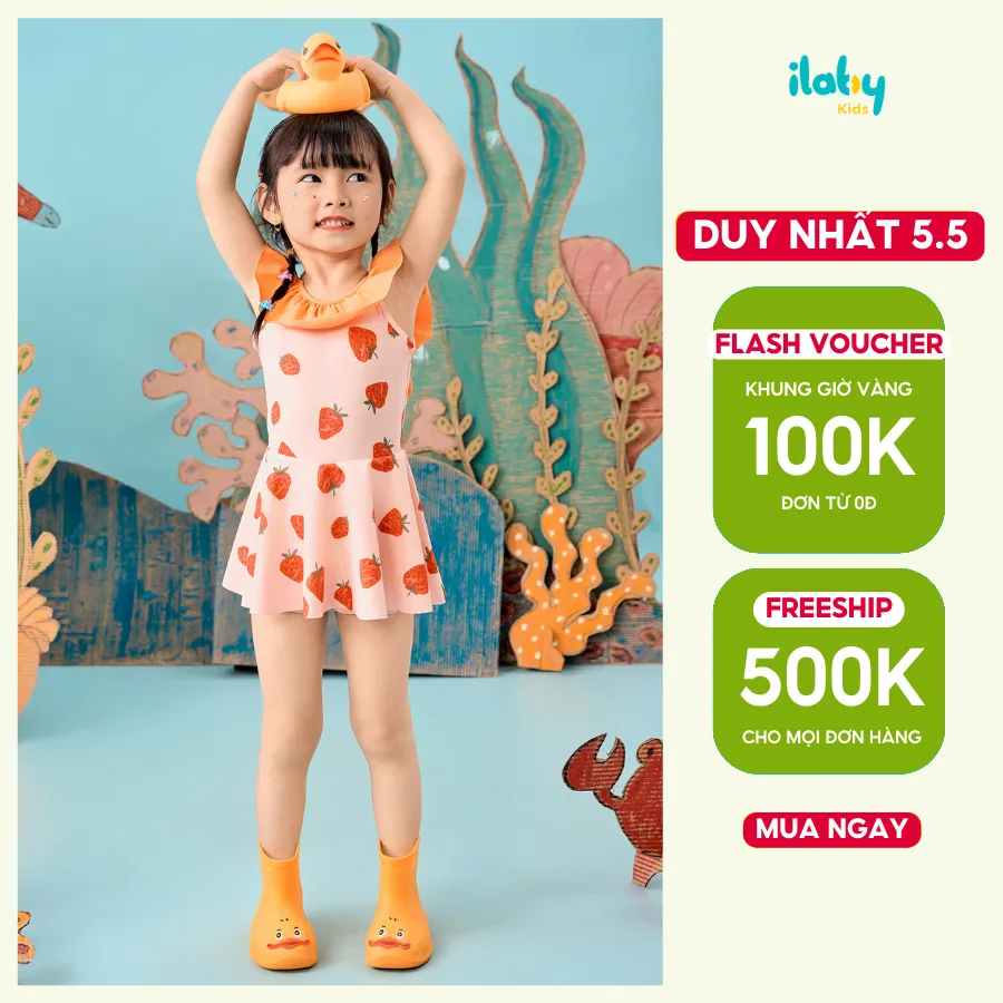 Ảnh Bộ đồ bơi bé gái ILABY bộ swimsuit cutout lưng cho bé gái thiết kế khoét nách cổ bẻo size từ 9-38kg [3161] 1