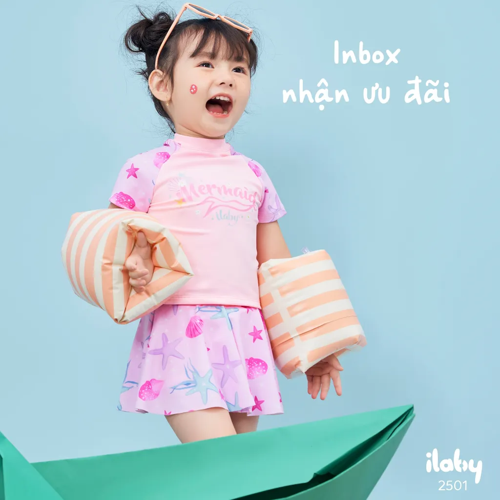 Ảnh Bộ đồ bơi cho bé ILABY áo tay ngắn kết hợp chân váy chất liệu thun lạnh [2501] 4