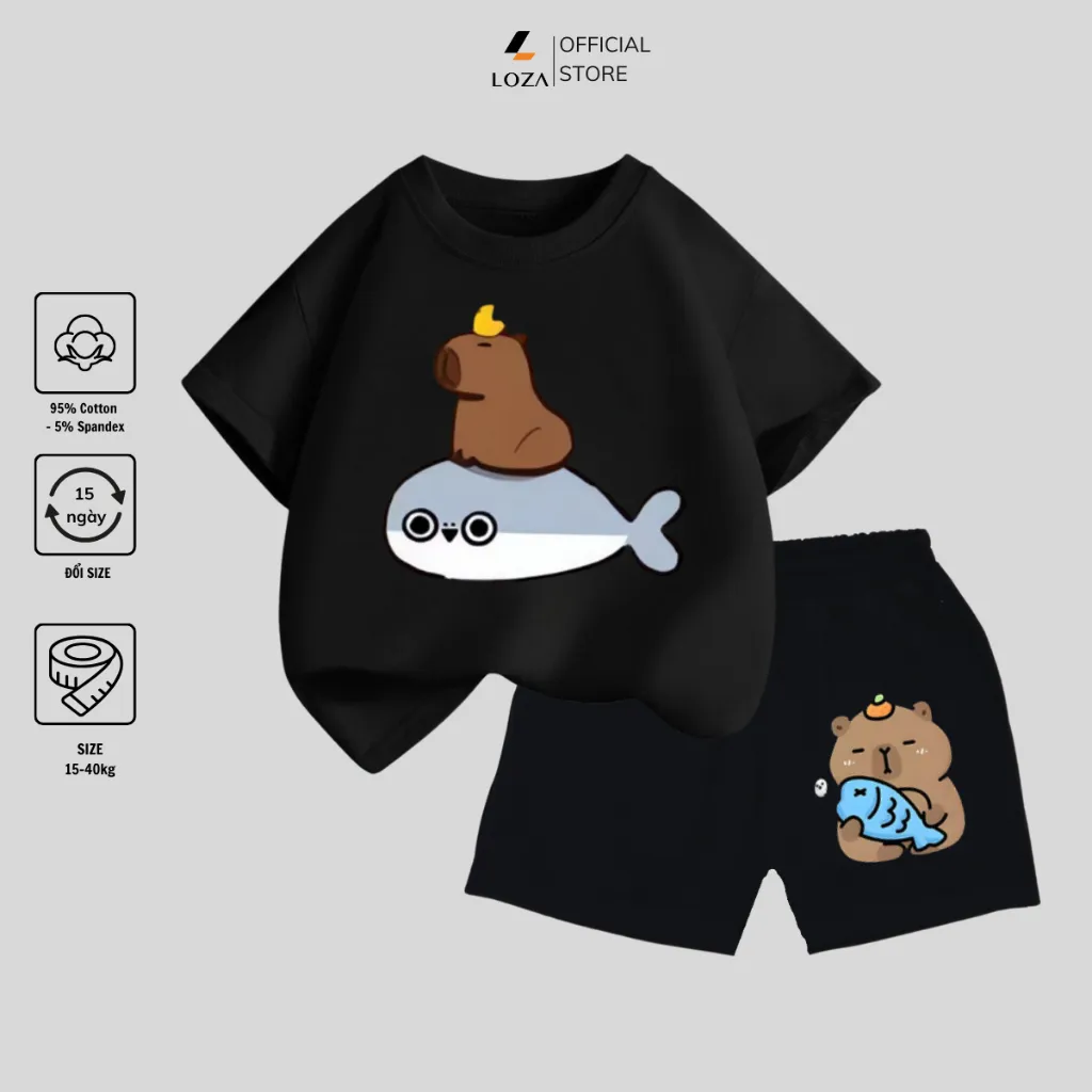 Ảnh Bộ đồ Capybara cưỡi cá heo mẫu mới 2025 cho bé trai size từ 15-40kg - Quần áo bé trai Loza Kids SB107 4