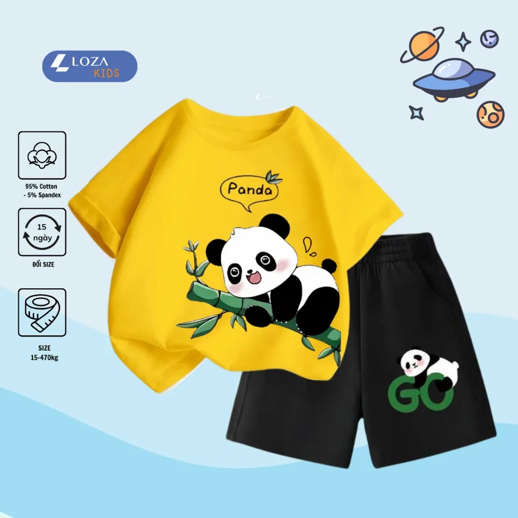 Ảnh Bộ đồ cộc tay gấu Panda cho bé trai- Quần áo trẻ em nam size từ 15-40kg-  Loza Kids SB233 1