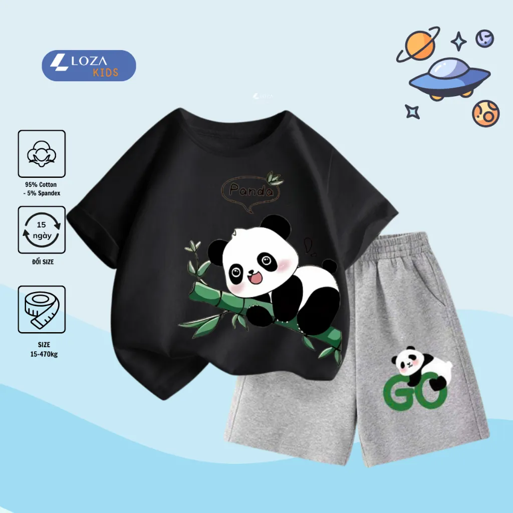 Ảnh Bộ đồ cộc tay gấu Panda cho bé trai- Quần áo trẻ em nam size từ 15-40kg-  Loza Kids SB233 2
