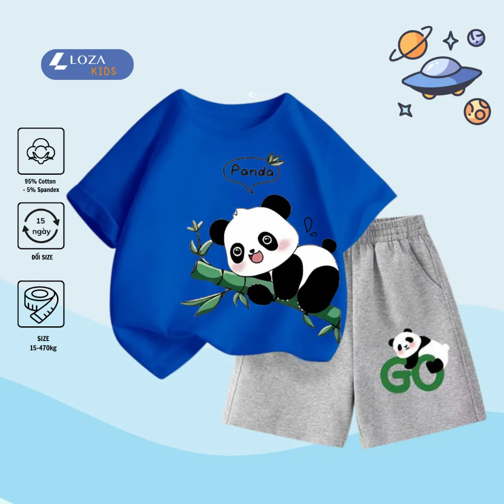Ảnh Bộ đồ cộc tay gấu Panda cho bé trai- Quần áo trẻ em nam size từ 15-40kg-  Loza Kids SB233 3