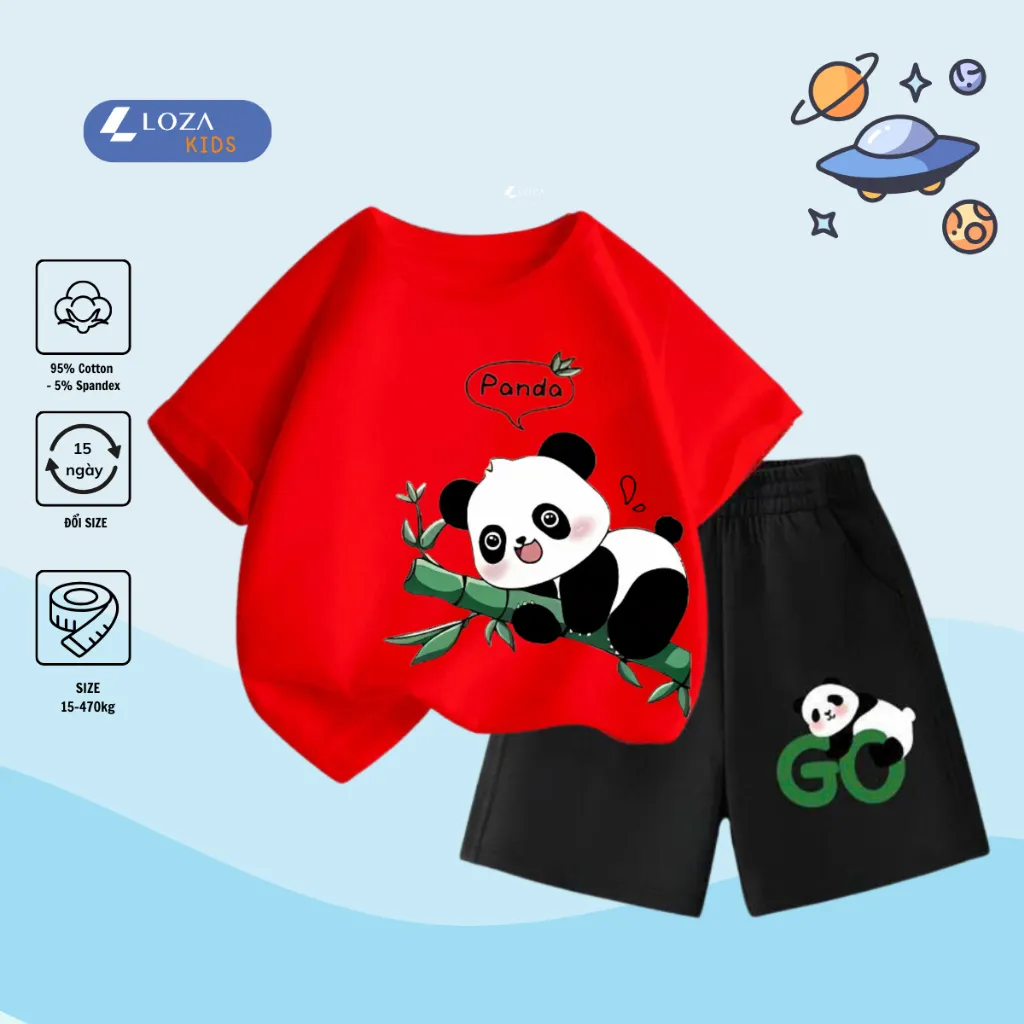 Ảnh Bộ đồ cộc tay gấu Panda cho bé trai- Quần áo trẻ em nam size từ 15-40kg-  Loza Kids SB233 4