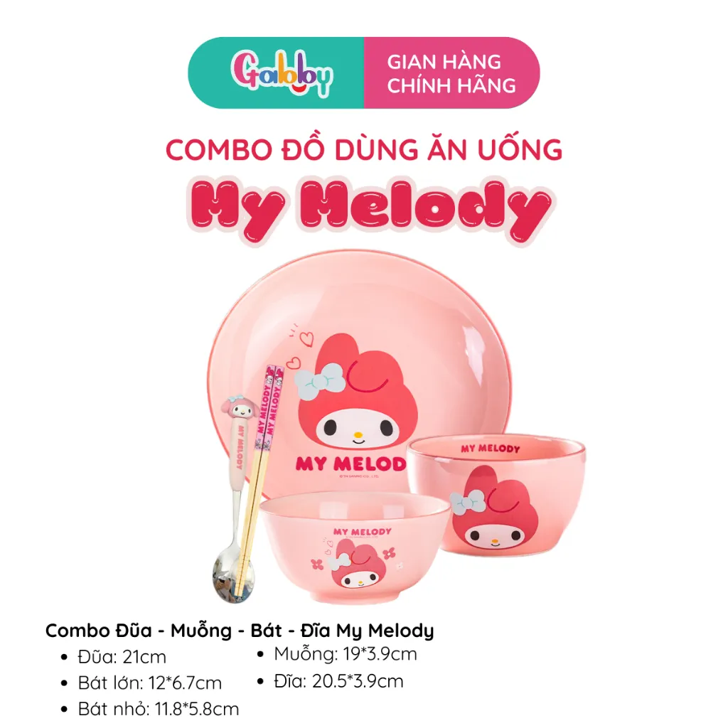 Ảnh Bộ Đồ Dùng Ăn Uống Bát, Dĩa, Muỗng, Đũa Lotso/Kuromi/Kitty/My Melody/Cinnamoroll Cho Bé 2