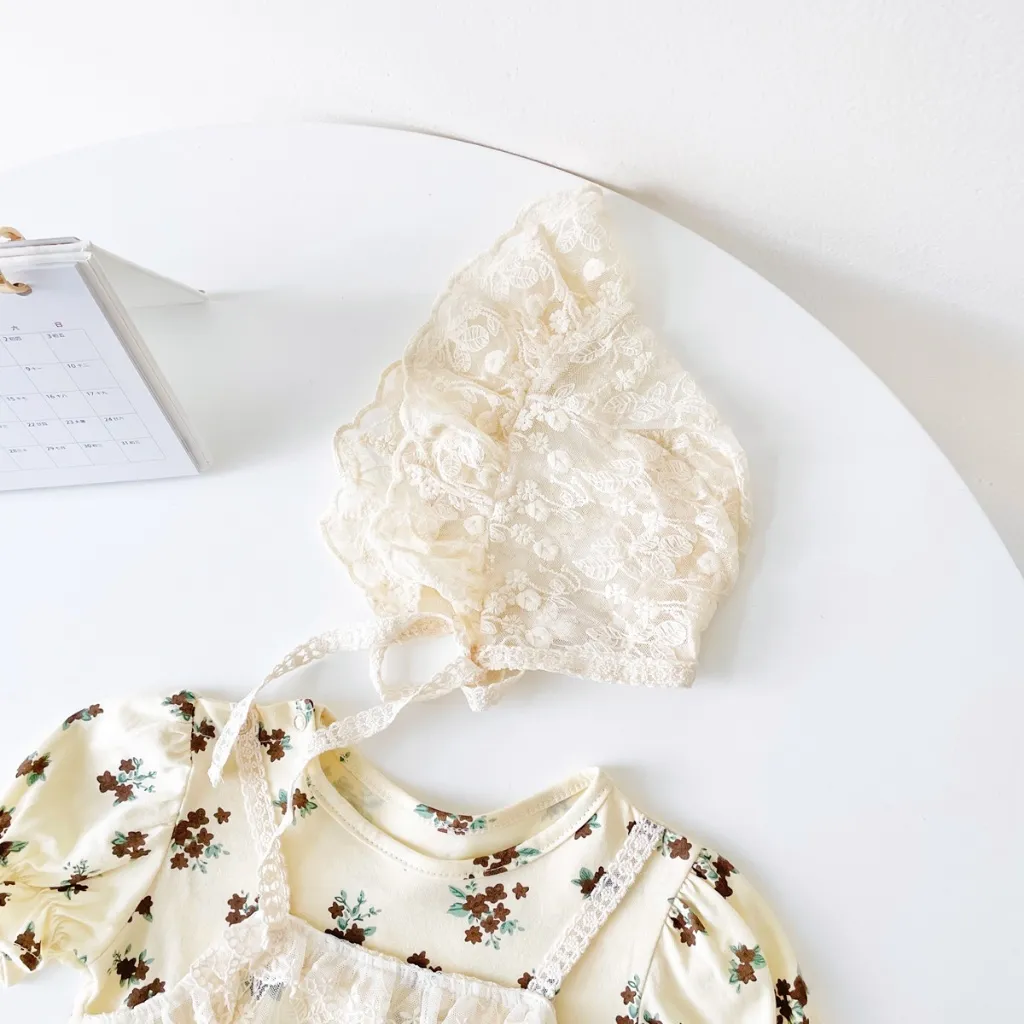 Ảnh Bộ đồ liền thân ngắn tay mùa hè cho bé gái Quần áo ren Cotton có mũ thông thường 2