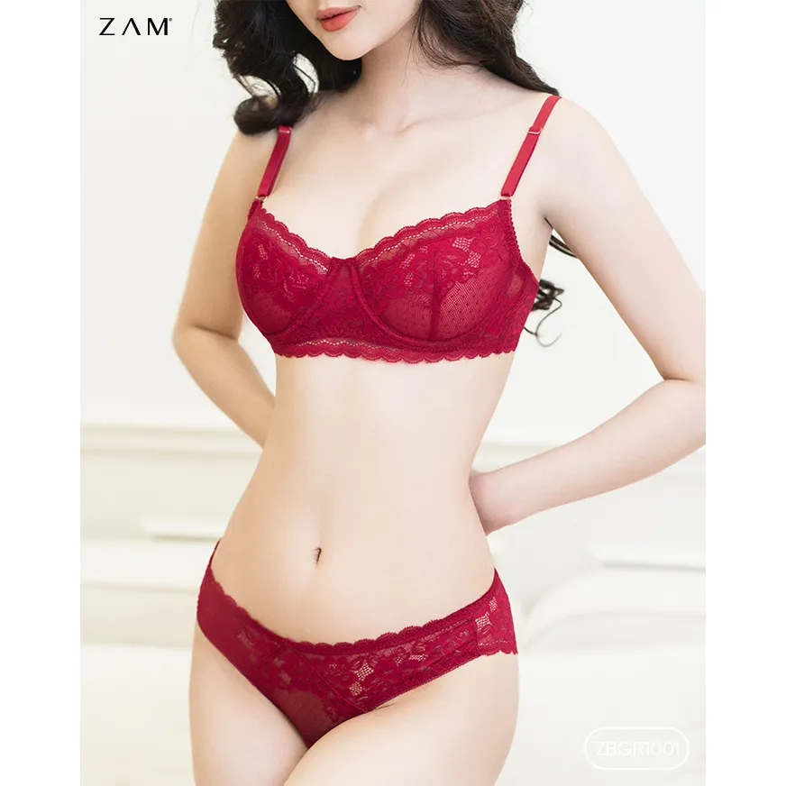 Ảnh BỘ ĐỒ LÓT ZAM - ZBGR1001 - BỘ REN HOA LƯỚI CHẤM MÀU ĐỎ CÓ GỌNG 1