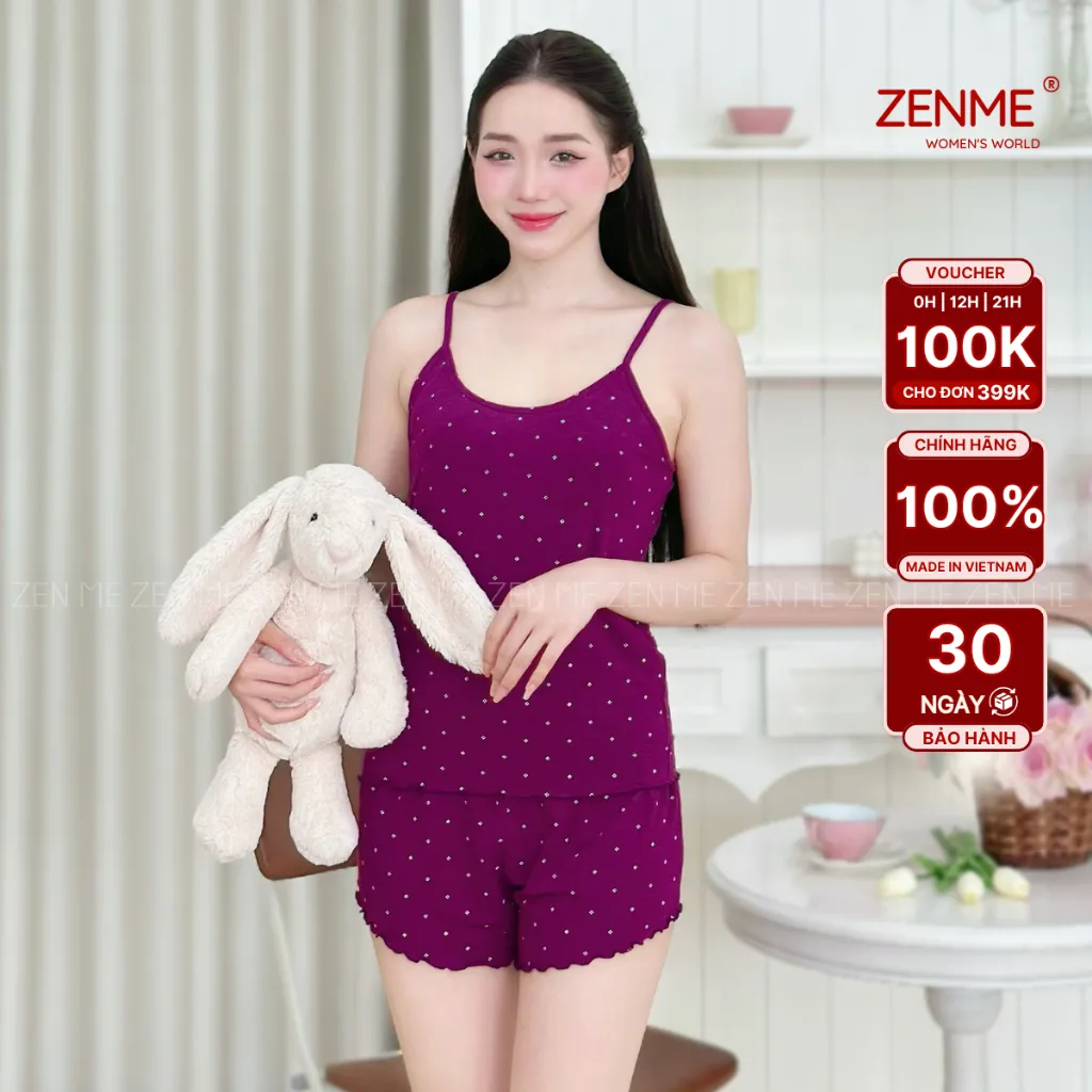 Ảnh Bộ đồ ngủ mặc nhà nữ mùa hè 2 dây chất thun Cotton co giãn 4 Chiều BT0223, Zen Me Women's World 1