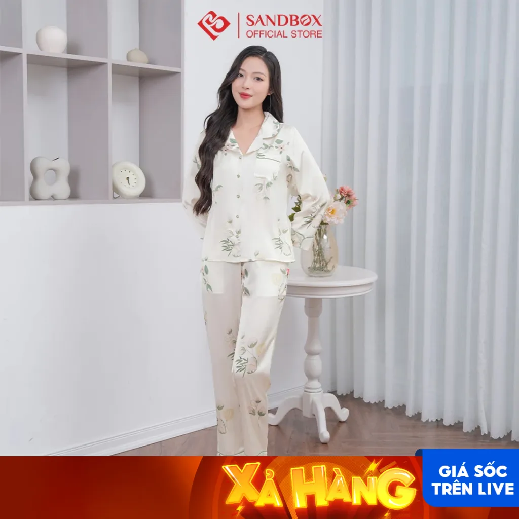 Ảnh Bộ Đồ Ngủ Nữ Pijama Dài Tay Lụa Latin Cao Cấp Họa Tiết Nhẹ Nhàng, Sang Trọng BPD23012-2 1