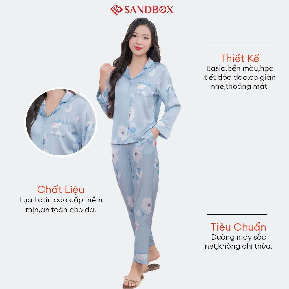 Ảnh Bộ Đồ Ngủ Nữ Pijama Dài Tay Lụa Latin Cao Cấp Họa Tiết Nhẹ Nhàng, Sang Trọng BPD23012-2 3