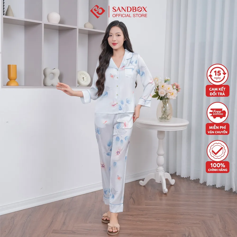 Ảnh Bộ Đồ Ngủ Nữ Pijama Dài Tay Lụa Latin Cao Cấp Họa Tiết Nhẹ Nhàng, Sang Trọng BPD23012-2 4