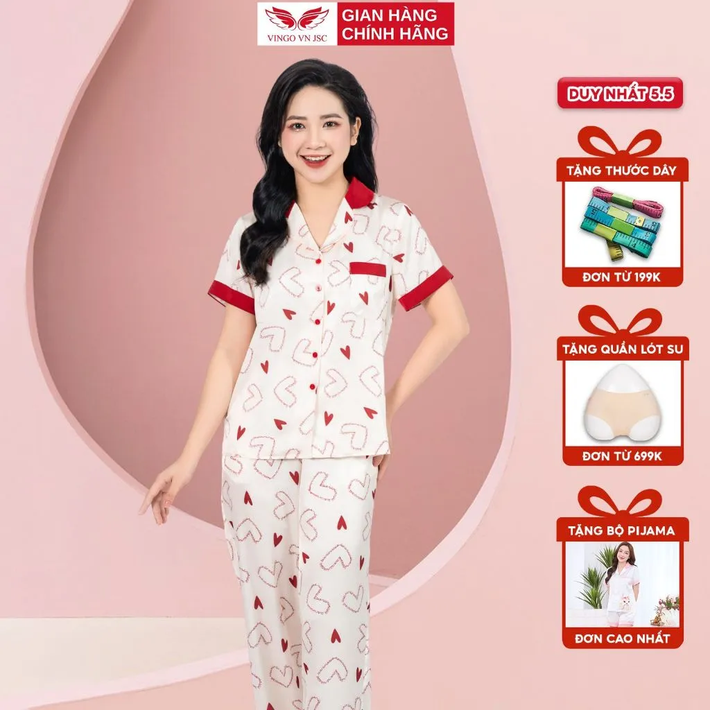 Ảnh Bộ đồ ngủ nữ Pijama mặc nhà lụa VINGO tay ngắn mua Hè H1062 VNGO 1