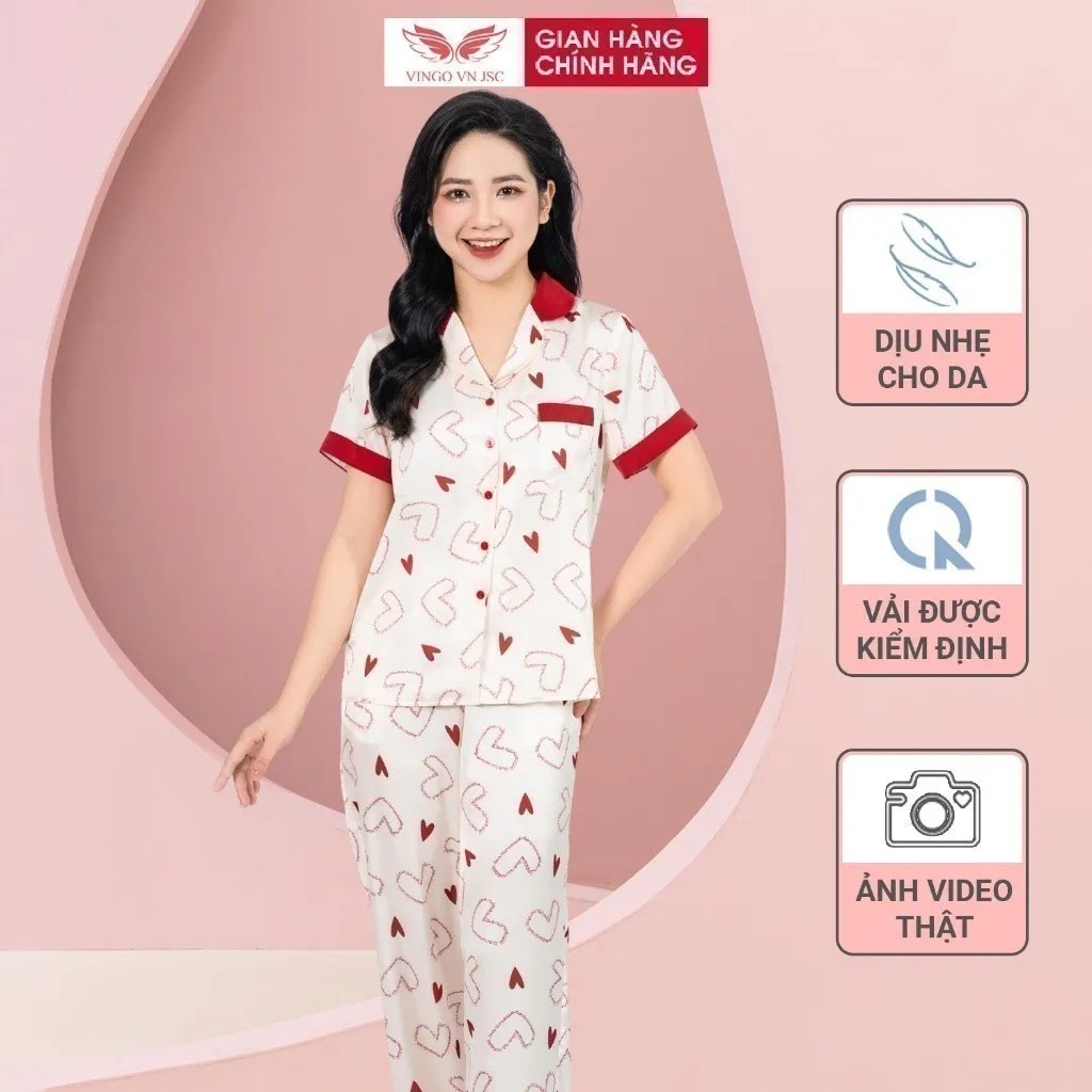Ảnh Bộ đồ ngủ nữ Pijama mặc nhà lụa VINGO tay ngắn mua Hè H1062 VNGO 2