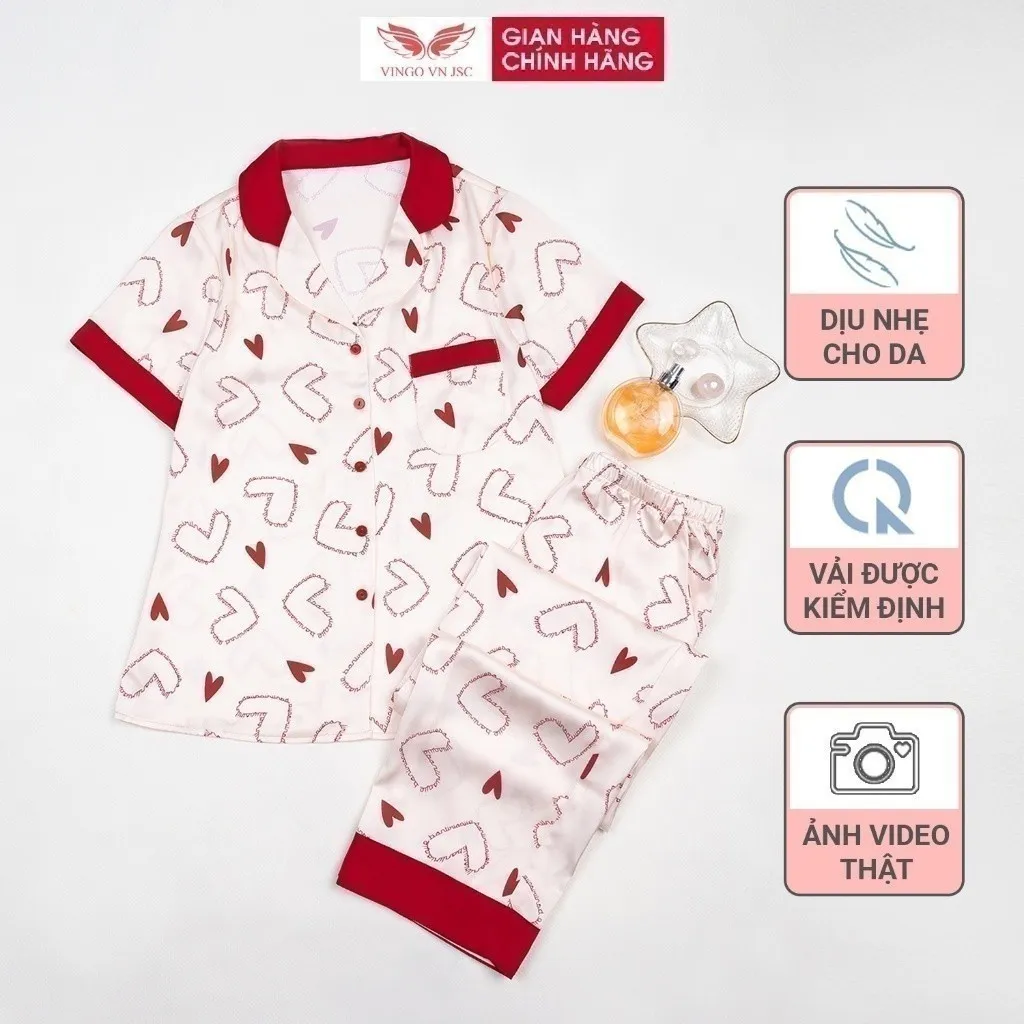 Ảnh Bộ đồ ngủ nữ Pijama mặc nhà lụa VINGO tay ngắn mua Hè H1062 VNGO 4