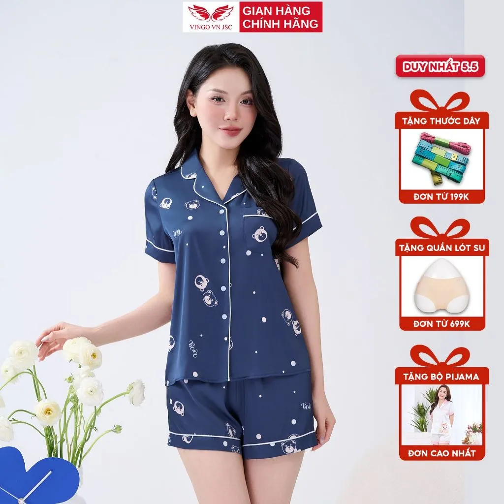 Ảnh Bộ đồ ngủ nữ Pijama mặc nhà lụa VINGO tay cộc mùa hè H1348 VNGO 1