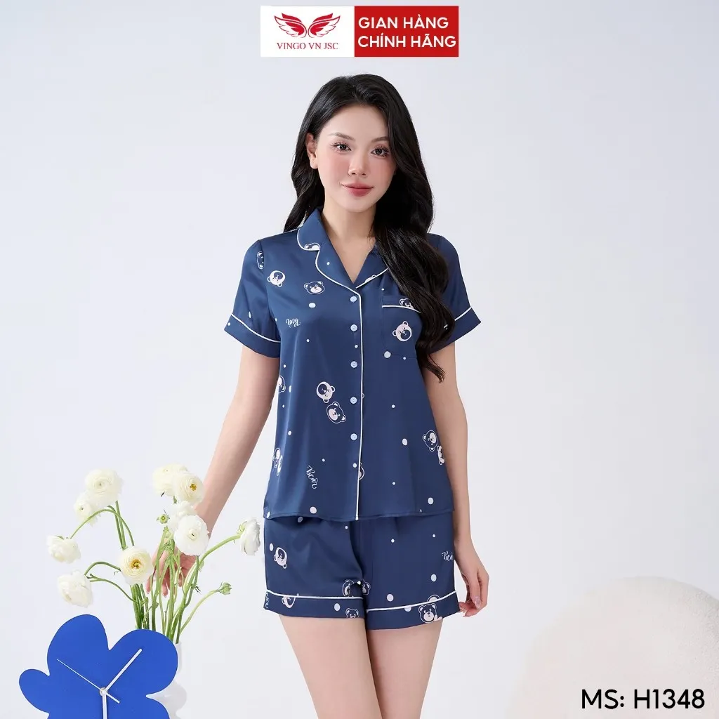 Ảnh Bộ đồ ngủ nữ Pijama mặc nhà lụa VINGO tay cộc mùa hè H1348 VNGO 2