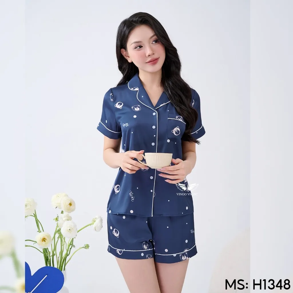 Ảnh Bộ đồ ngủ nữ Pijama mặc nhà lụa VINGO tay cộc mùa hè H1348 VNGO 3