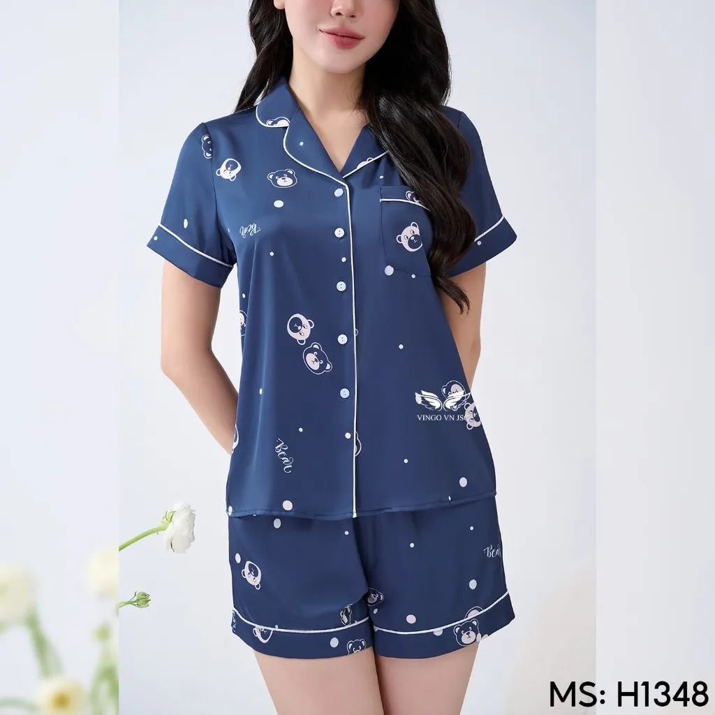Ảnh Bộ đồ ngủ nữ Pijama mặc nhà lụa VINGO tay cộc mùa hè H1348 VNGO 4