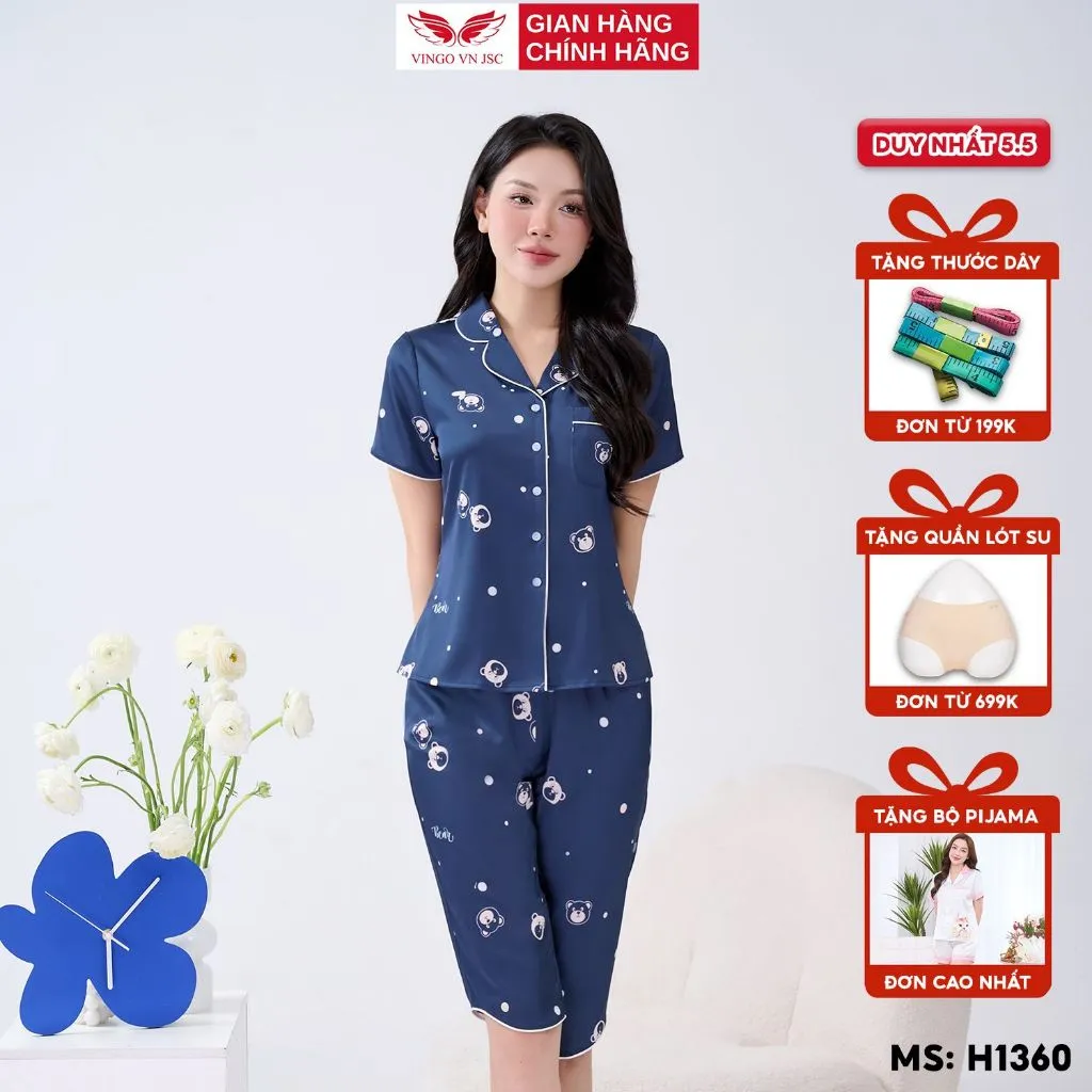 Ảnh Bộ đồ ngủ nữ Pijama mặc nhà lụa VINGO tay ngắn mùa hè H1360 VNGO 1