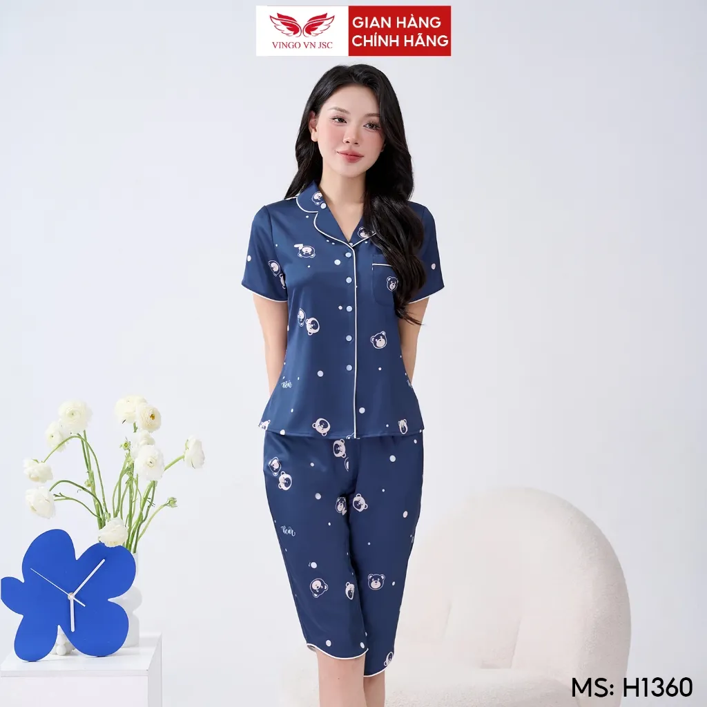 Ảnh Bộ đồ ngủ nữ Pijama mặc nhà lụa VINGO tay ngắn mùa hè H1360 VNGO 2