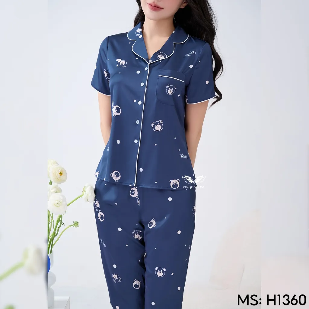 Ảnh Bộ đồ ngủ nữ Pijama mặc nhà lụa VINGO tay ngắn mùa hè H1360 VNGO 3