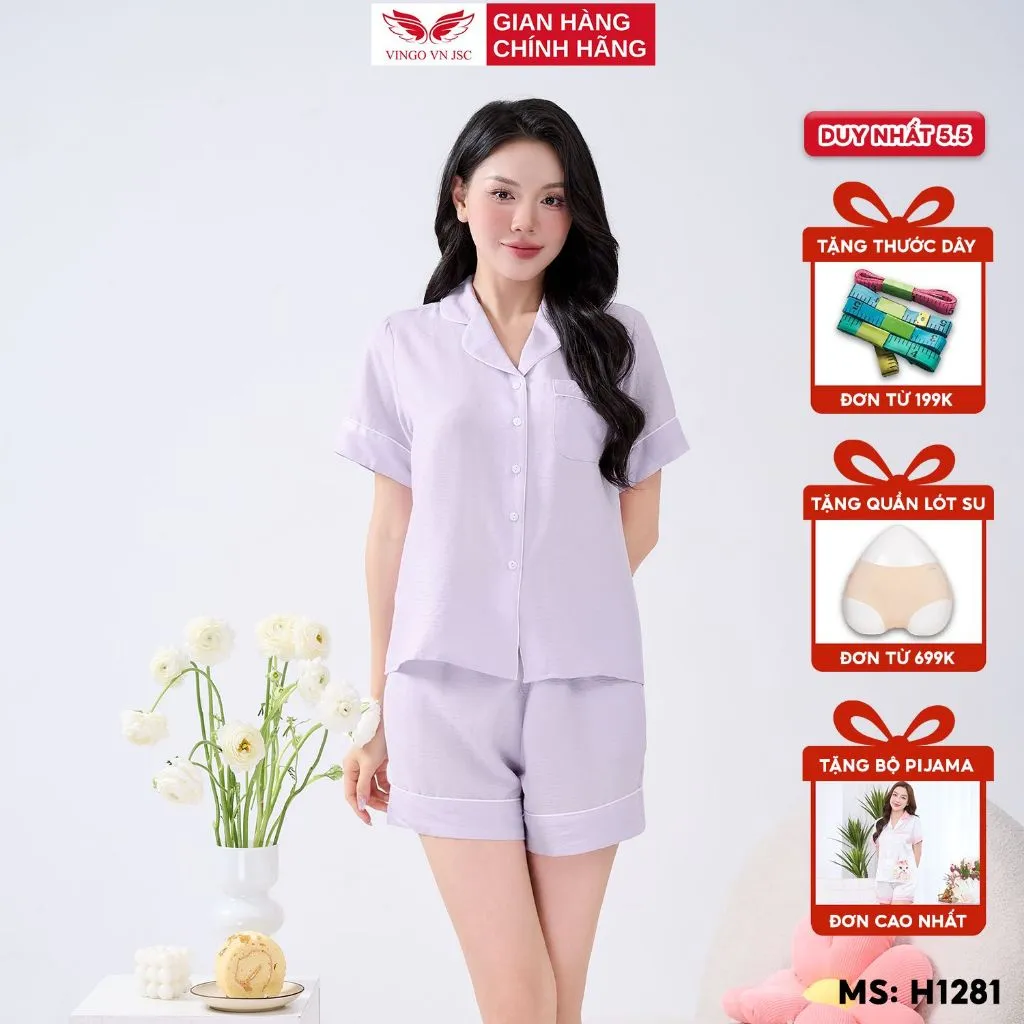 Ảnh Bộ đồ ngủ nữ Pijama mặc nhà tơ đũi VINGO tay ngắn mùa hè H1281 VNGO 1