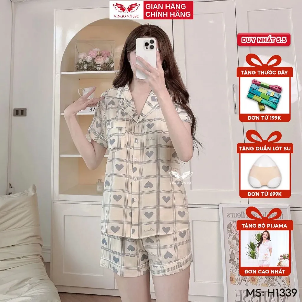 Ảnh Bộ đồ ngủ nữ Pijama mặc nhà tơ đũi VINGO tay ngắn mùa hè H1169 VNGO 1