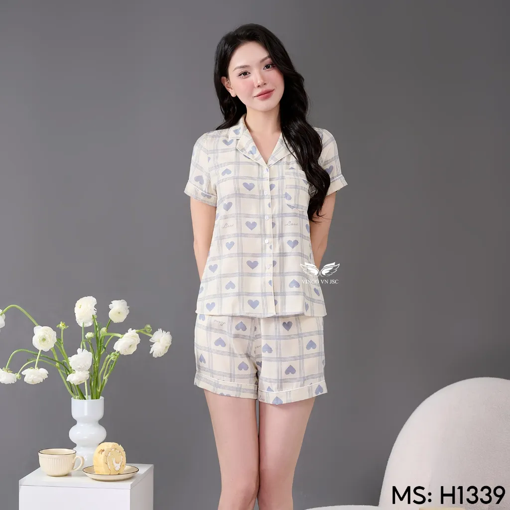 Ảnh Bộ đồ ngủ nữ Pijama mặc nhà tơ đũi VINGO tay ngắn mùa hè H1169 VNGO 2