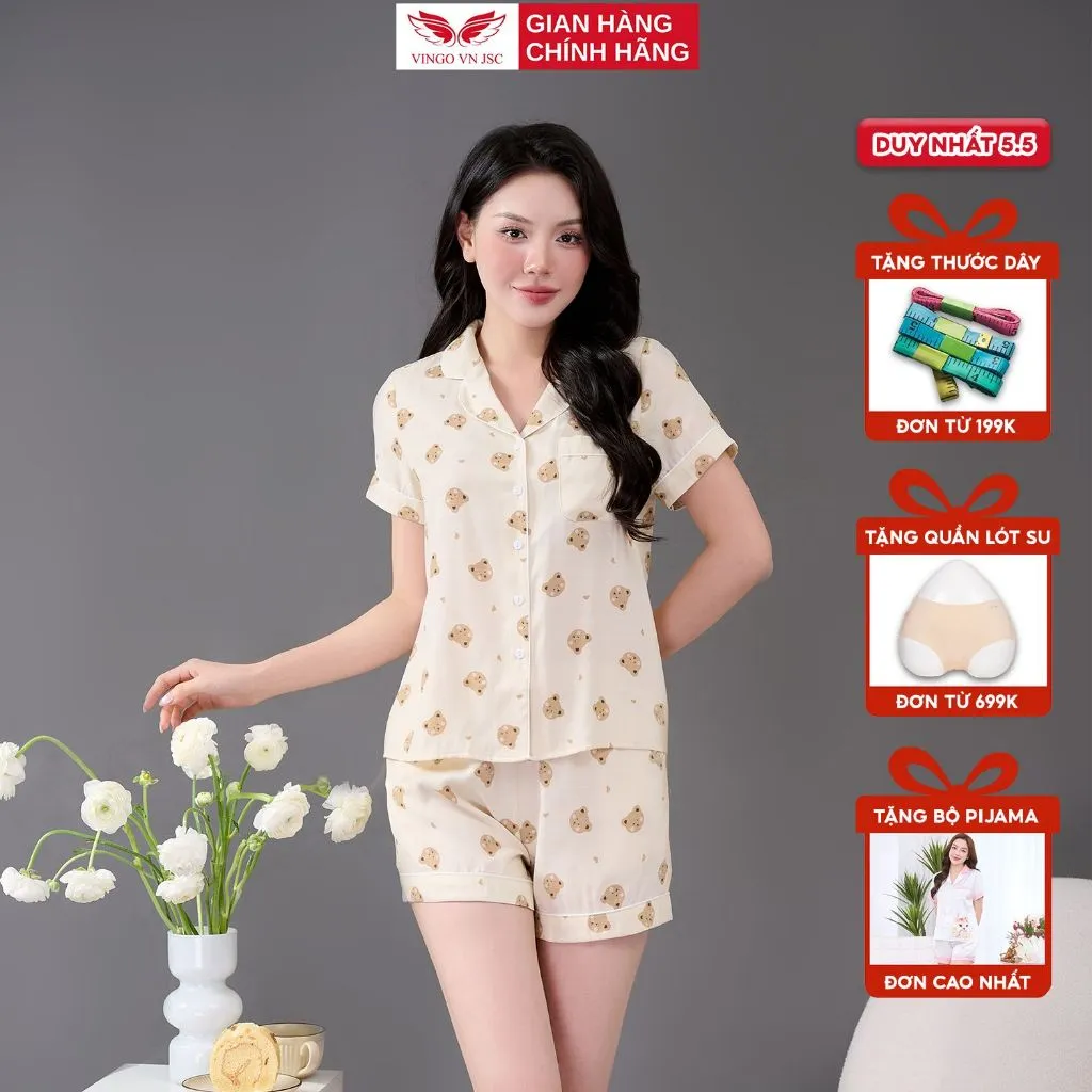Ảnh Bộ đồ ngủ nữ Pijama đũi mặc nhà VINGO tay ngắn mùa hè H1338 VNGO 1