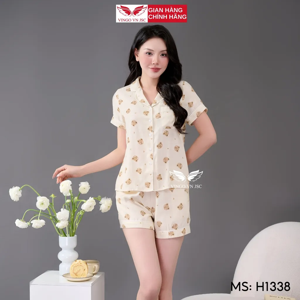 Ảnh Bộ đồ ngủ nữ Pijama đũi mặc nhà VINGO tay ngắn mùa hè H1338 VNGO 2