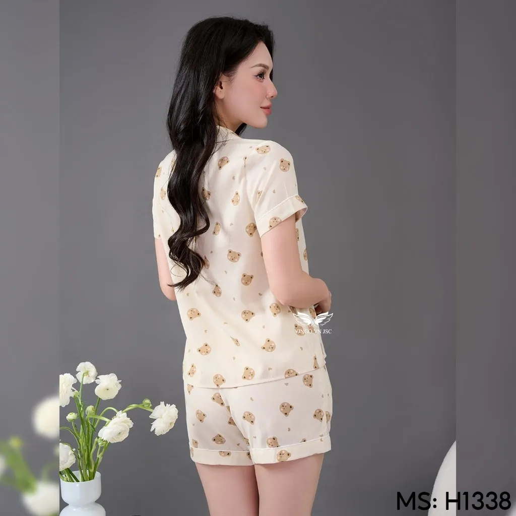 Ảnh Bộ đồ ngủ nữ Pijama đũi mặc nhà VINGO tay ngắn mùa hè H1338 VNGO 3