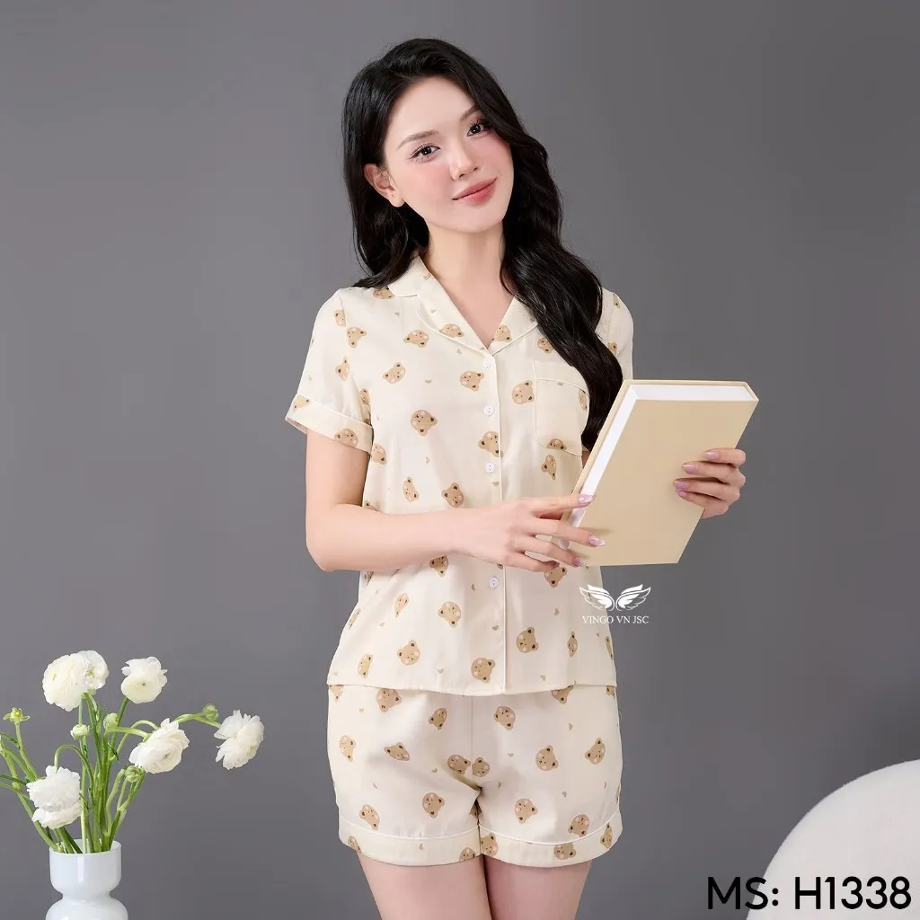 Ảnh Bộ đồ ngủ nữ Pijama đũi mặc nhà VINGO tay ngắn mùa hè H1338 VNGO 4