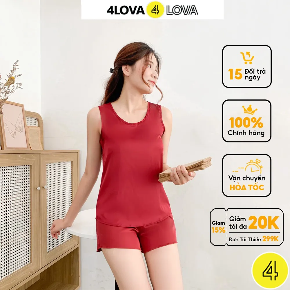 Ảnh Bộ đồ ngủ nữ sát nách 4LOVA mặc nhà vải lụa satin mềm mịn cao cấp 1