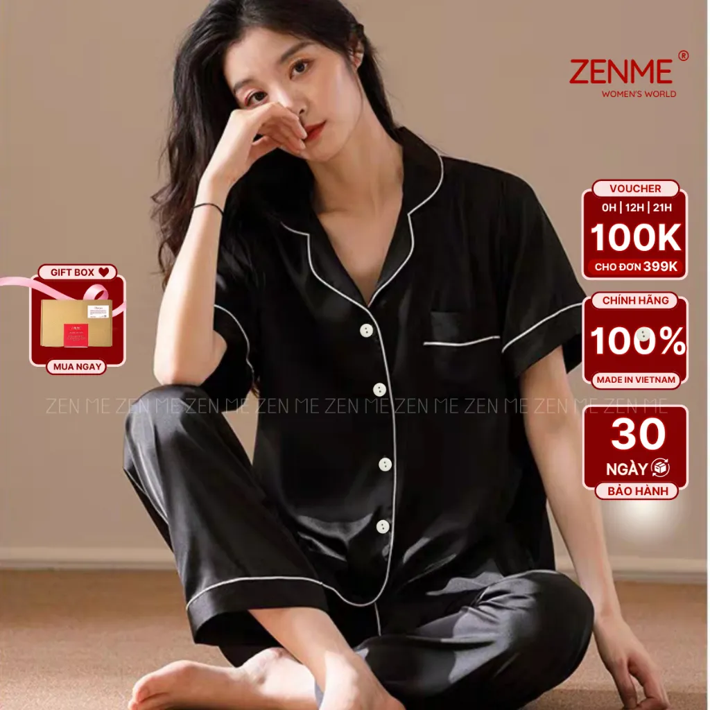 Ảnh Bộ Đồ Ngủ Pijama Lụa Latin Cao Cấp ZENME Bộ Mặc Nhà Quần Dài Tay Ngắn Mềm Mịn Thoáng Mát PJD0322 2