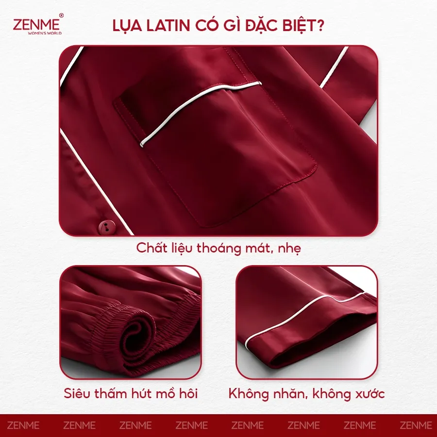 Ảnh Bộ Đồ Ngủ Pijama Lụa Latin Cao Cấp ZENME Bộ Mặc Nhà Quần Dài Tay Ngắn Mềm Mịn Thoáng Mát PJD0322 3