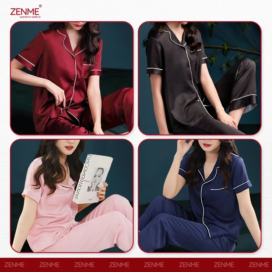 Ảnh Bộ Đồ Ngủ Pijama Lụa Latin Cao Cấp ZENME Bộ Mặc Nhà Quần Dài Tay Ngắn Mềm Mịn Thoáng Mát PJD0322 4