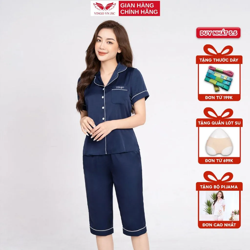 Ảnh Bộ đồ ngủ Pijama mặc nhà lụa VINGO tay ngắn mùa hè H693 VNGO 1