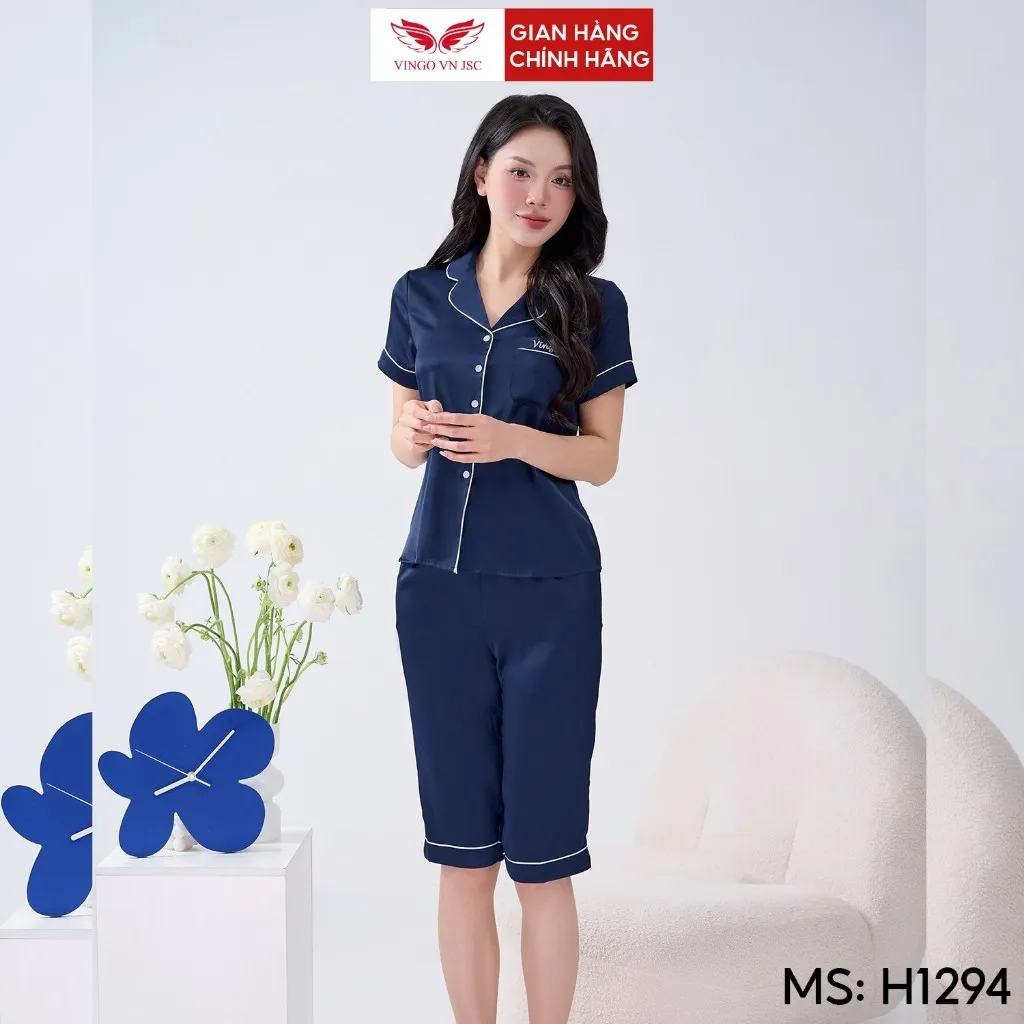 Ảnh Bộ đồ ngủ Pijama mặc nhà lụa VINGO tay ngắn mùa hè H693 VNGO 2