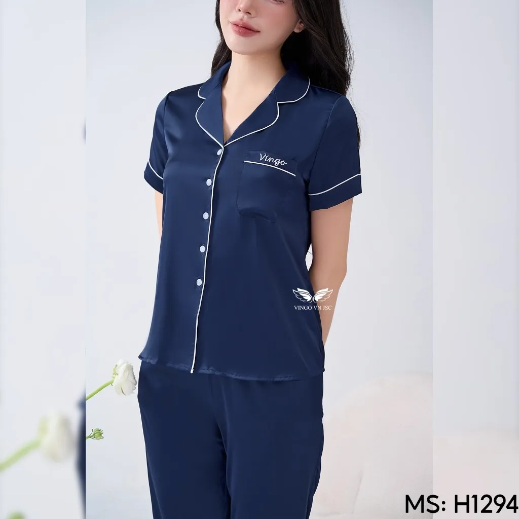 Ảnh Bộ đồ ngủ Pijama mặc nhà lụa VINGO tay ngắn mùa hè H693 VNGO 3