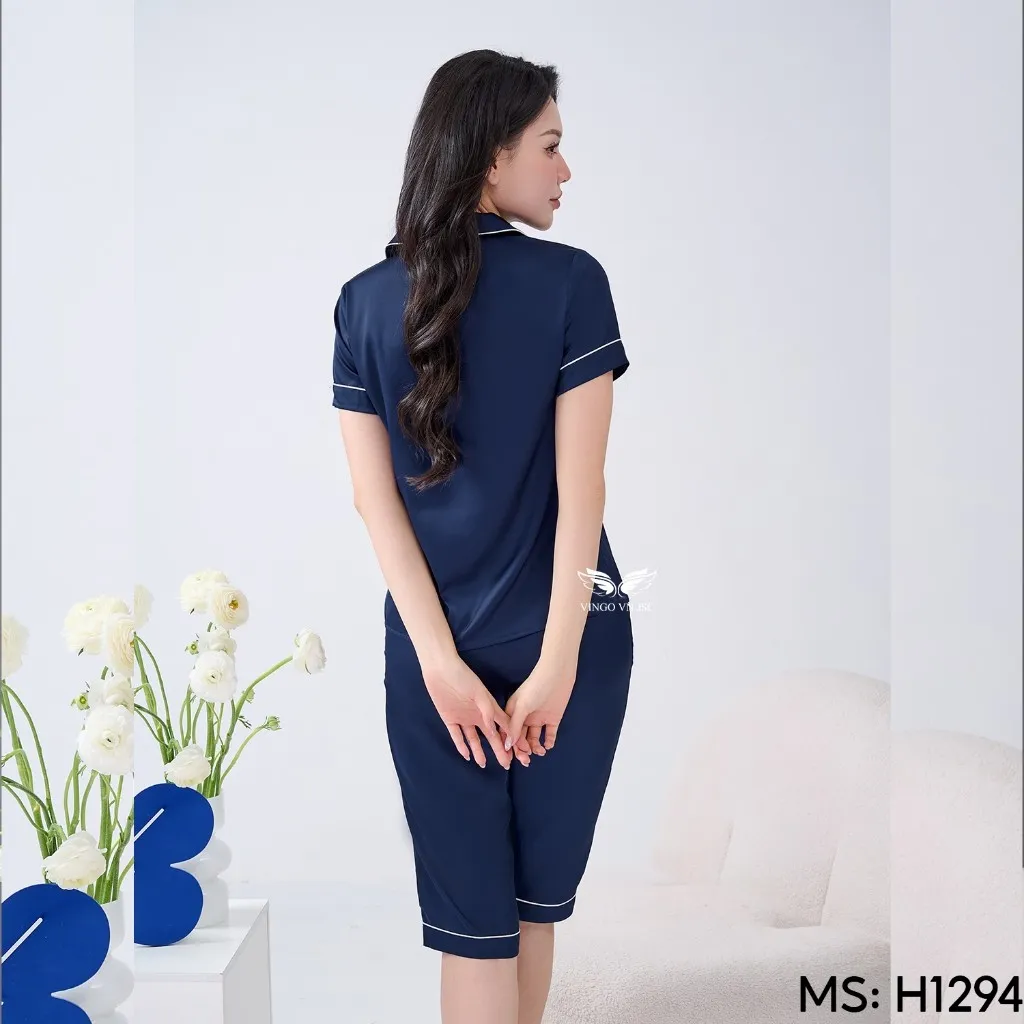 Ảnh Bộ đồ ngủ Pijama mặc nhà lụa VINGO tay ngắn mùa hè H693 VNGO 4